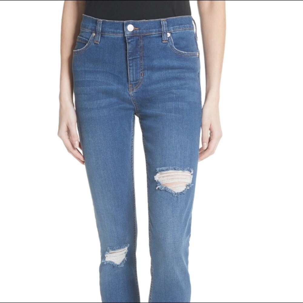 Free People Blue Distressed Skinny Jeans Size W29 Short